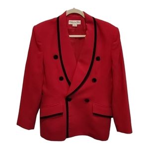 Christian Dior Vintage Red and Black Trim 100% Wool Blazer/Jacket - Size 12